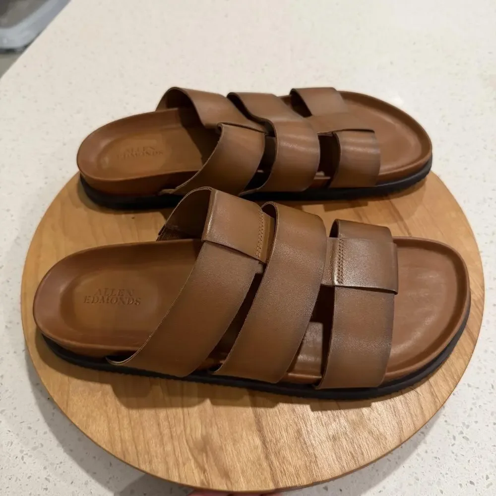 Allen Edmonds Sandals Mens 13 Davis Leather Brown Slide Fisherman Casual Comfort